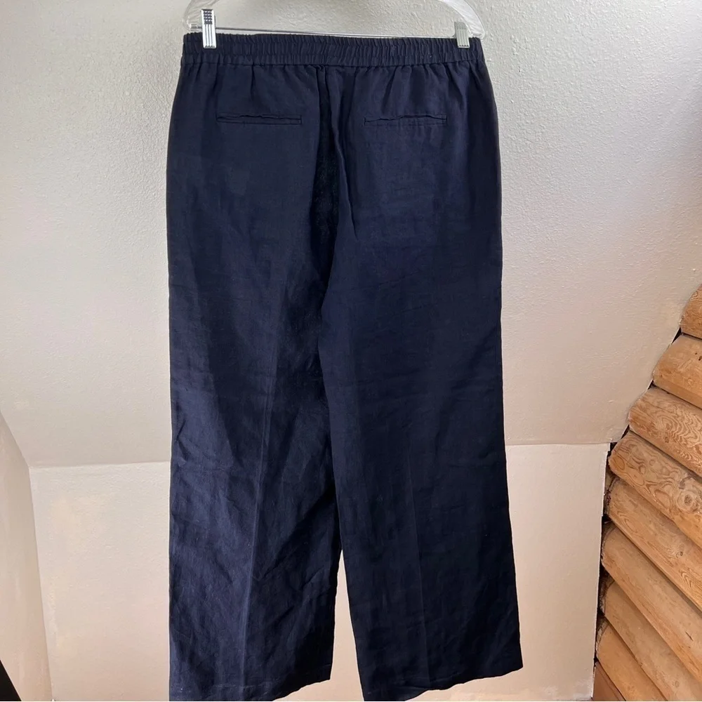 ZARA BASIC Black Linen Elastic waist Pants w/clasp & zipper Closure. Size Large
